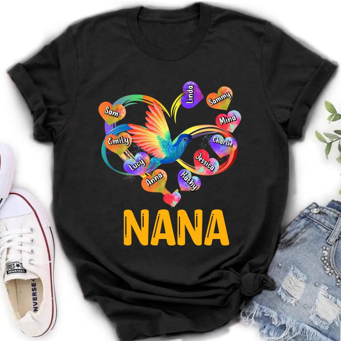 Personalized Grandma Infinity Hummingbird Rainbow Shirt/Hoodie - Mother's Day Gift Idea For Grandma - Up to 10 Grandkids