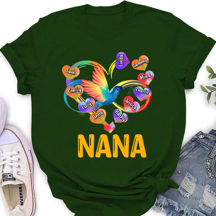 Personalized Grandma Infinity Hummingbird Rainbow Shirt/Hoodie - Mother's Day Gift Idea For Grandma - Up to 10 Grandkids