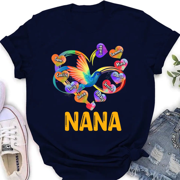 Personalized Grandma Infinity Hummingbird Rainbow Shirt/Hoodie - Mother's Day Gift Idea For Grandma - Up to 10 Grandkids
