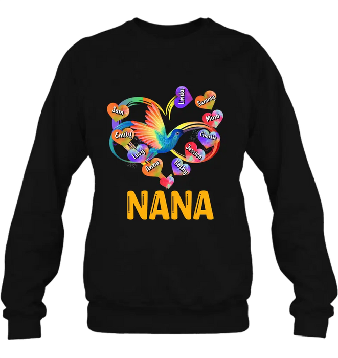 Personalized Grandma Infinity Hummingbird Rainbow Shirt/Hoodie - Mother's Day Gift Idea For Grandma - Up to 10 Grandkids