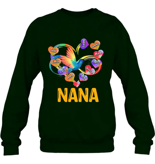 Personalized Grandma Infinity Hummingbird Rainbow Shirt/Hoodie - Mother's Day Gift Idea For Grandma - Up to 10 Grandkids