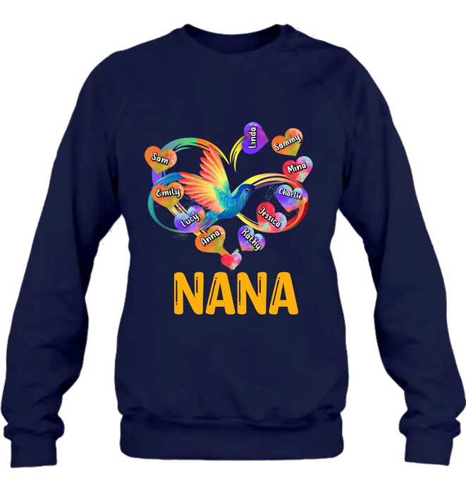 Personalized Grandma Infinity Hummingbird Rainbow Shirt/Hoodie - Mother's Day Gift Idea For Grandma - Up to 10 Grandkids