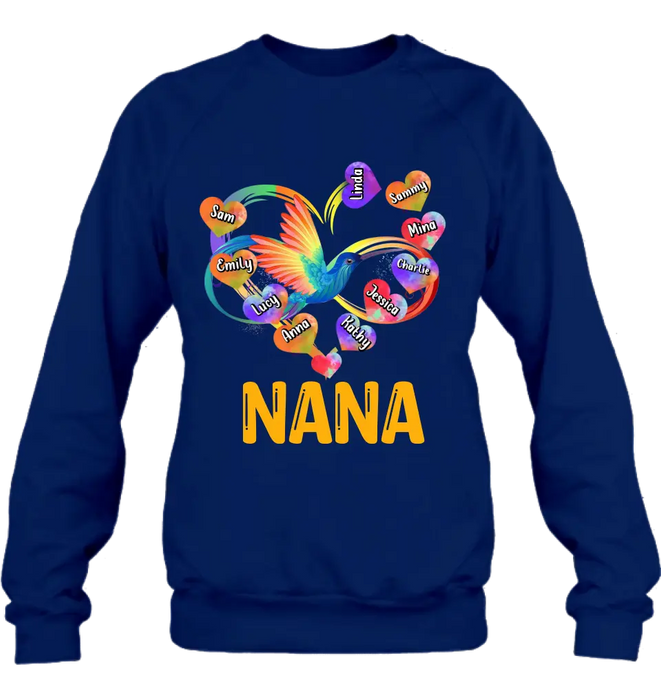 Personalized Grandma Infinity Hummingbird Rainbow Shirt/Hoodie - Mother's Day Gift Idea For Grandma - Up to 10 Grandkids