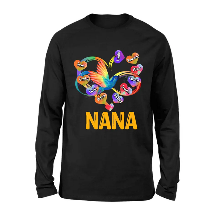 Personalized Grandma Infinity Hummingbird Rainbow Shirt/Hoodie - Mother's Day Gift Idea For Grandma - Up to 10 Grandkids