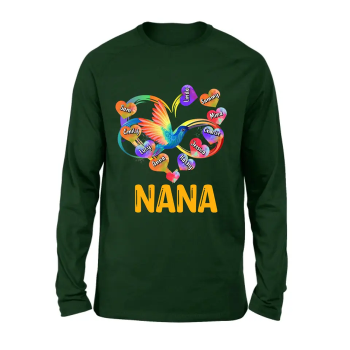 Personalized Grandma Infinity Hummingbird Rainbow Shirt/Hoodie - Mother's Day Gift Idea For Grandma - Up to 10 Grandkids
