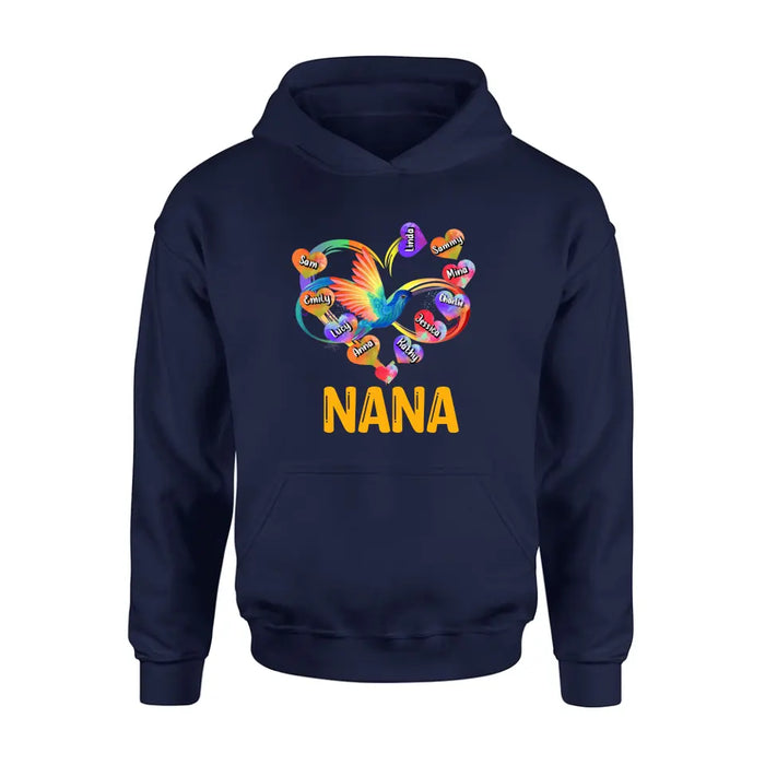 Personalized Grandma Infinity Hummingbird Rainbow Shirt/Hoodie - Mother's Day Gift Idea For Grandma - Up to 10 Grandkids