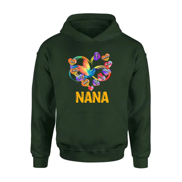 Personalized Grandma Infinity Hummingbird Rainbow Shirt/Hoodie - Mother's Day Gift Idea For Grandma - Up to 10 Grandkids