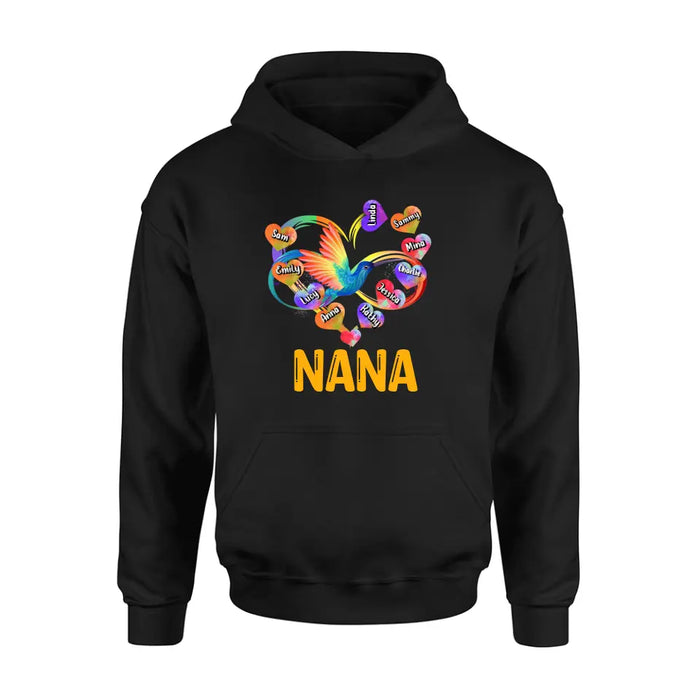 Personalized Grandma Infinity Hummingbird Rainbow Shirt/Hoodie - Mother's Day Gift Idea For Grandma - Up to 10 Grandkids