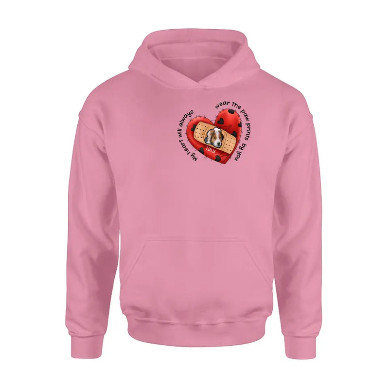 Personalized Memorial Shirt/Hoodie - Upload Dog Photo - Memorial Gift Idea For Dog Owner - My Heart Will Always Wear The Paw Prints By You