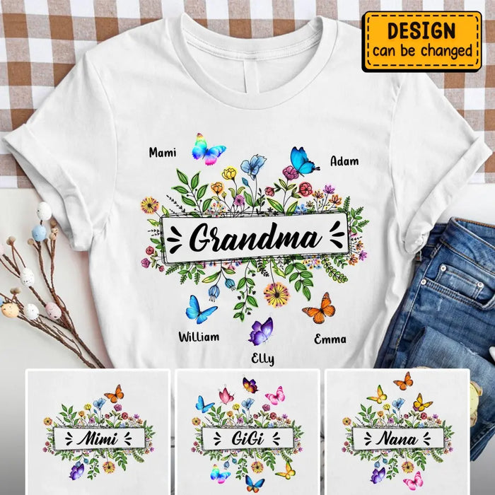 Personalized Grandma Flower Butterfly Shirt/Hoodie - Up to 10 Kids/Grandkids - Mother's Day Gift Idea For Grandma/Mom