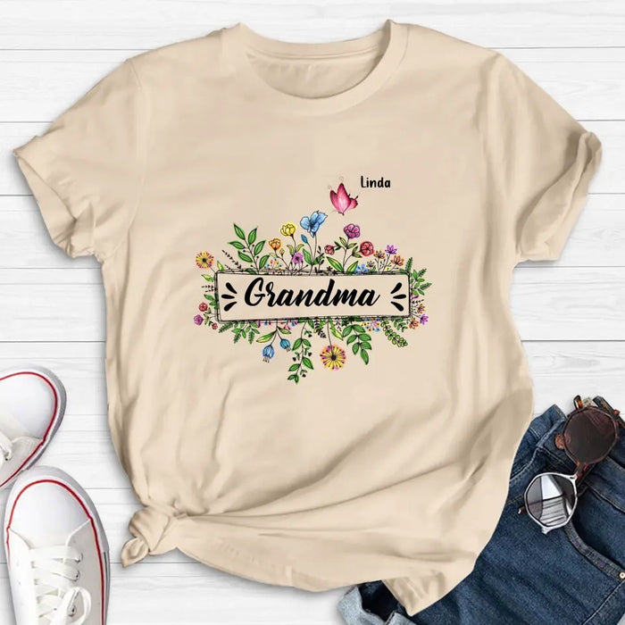 Personalized Grandma Flower Butterfly Shirt/Hoodie - Up to 10 Kids/Grandkids - Mother's Day Gift Idea For Grandma/Mom