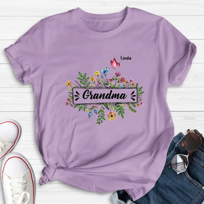 Personalized Grandma Flower Butterfly Shirt/Hoodie - Up to 10 Kids/Grandkids - Mother's Day Gift Idea For Grandma/Mom