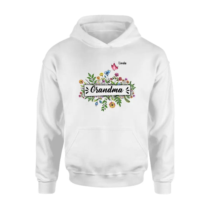 Personalized Grandma Flower Butterfly Shirt/Hoodie - Up to 10 Kids/Grandkids - Mother's Day Gift Idea For Grandma/Mom