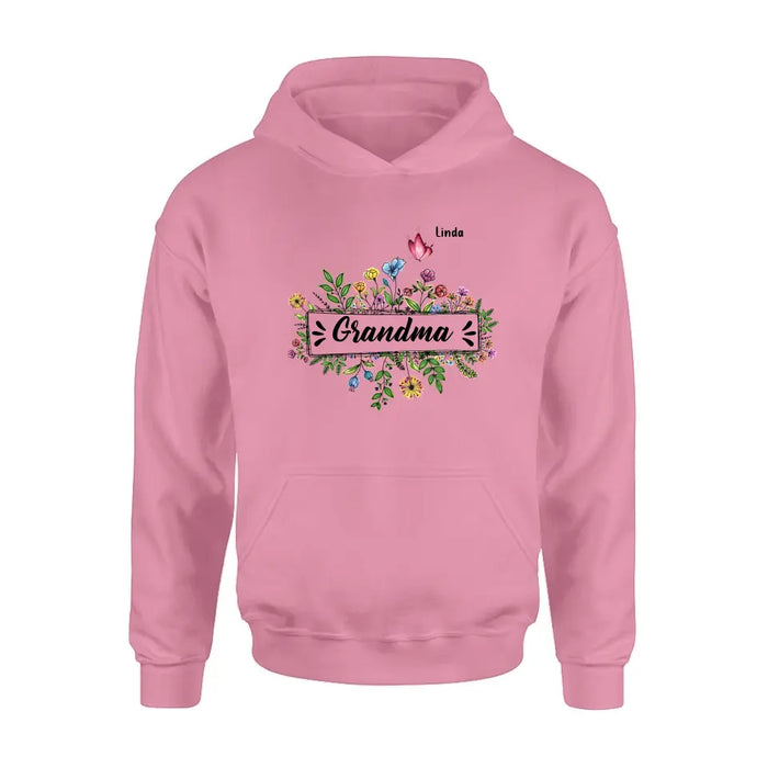 Personalized Grandma Flower Butterfly Shirt/Hoodie - Up to 10 Kids/Grandkids - Mother's Day Gift Idea For Grandma/Mom