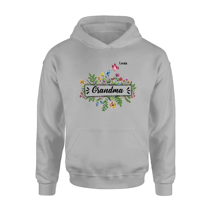 Personalized Grandma Flower Butterfly Shirt/Hoodie - Up to 10 Kids/Grandkids - Mother's Day Gift Idea For Grandma/Mom