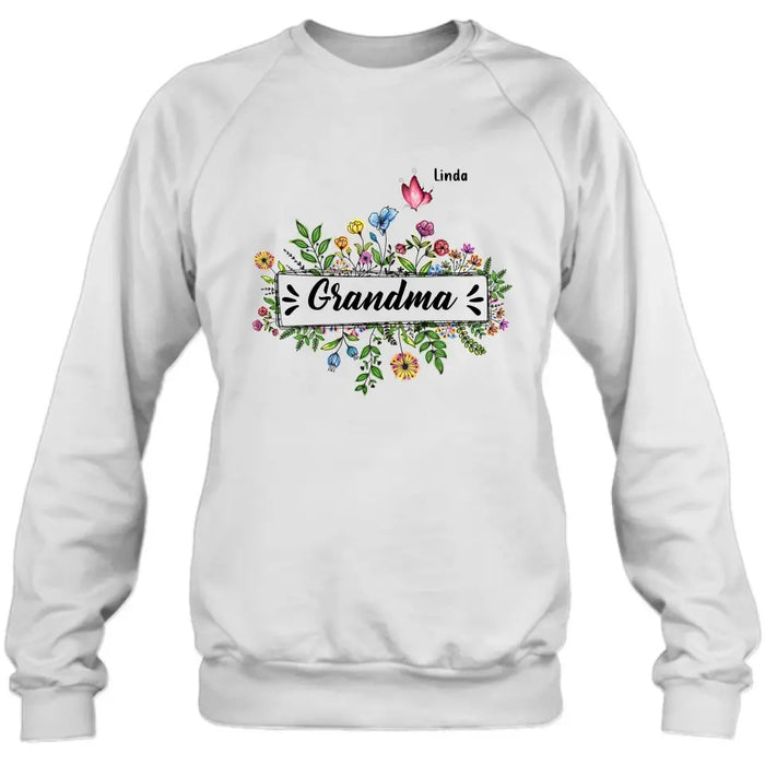 Personalized Grandma Flower Butterfly Shirt/Hoodie - Up to 10 Kids/Grandkids - Mother's Day Gift Idea For Grandma/Mom