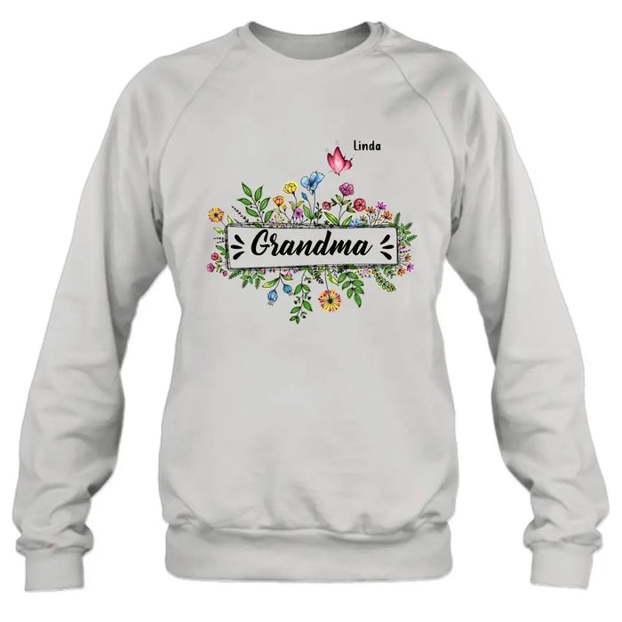 Personalized Grandma Flower Butterfly Shirt/Hoodie - Up to 10 Kids/Grandkids - Mother's Day Gift Idea For Grandma/Mom