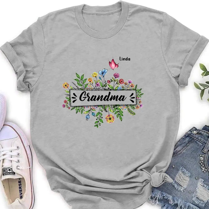 Personalized Grandma Flower Butterfly Shirt/Hoodie - Up to 10 Kids/Grandkids - Mother's Day Gift Idea For Grandma/Mom