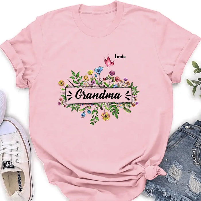 Personalized Grandma Flower Butterfly Shirt/Hoodie - Up to 10 Kids/Grandkids - Mother's Day Gift Idea For Grandma/Mom