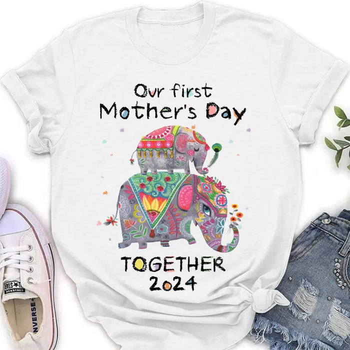 Personalized First Mother's Day Together Elephant Shirt/Baby Onesie - Gift Idea For Mom/Baby/Mother's Day