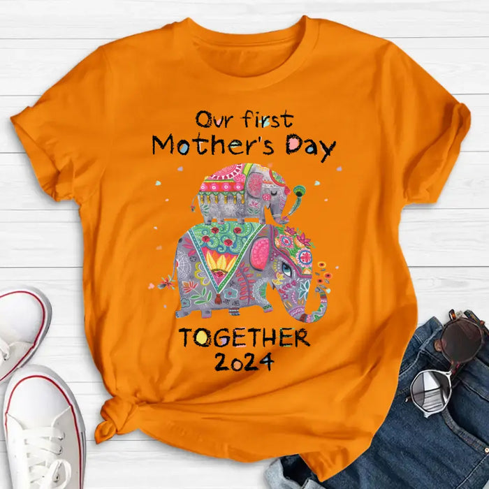 Personalized First Mother's Day Together Elephant Shirt/Baby Onesie - Gift Idea For Mom/Baby/Mother's Day