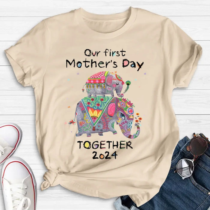 Personalized First Mother's Day Together Elephant Shirt/Baby Onesie - Gift Idea For Mom/Baby/Mother's Day
