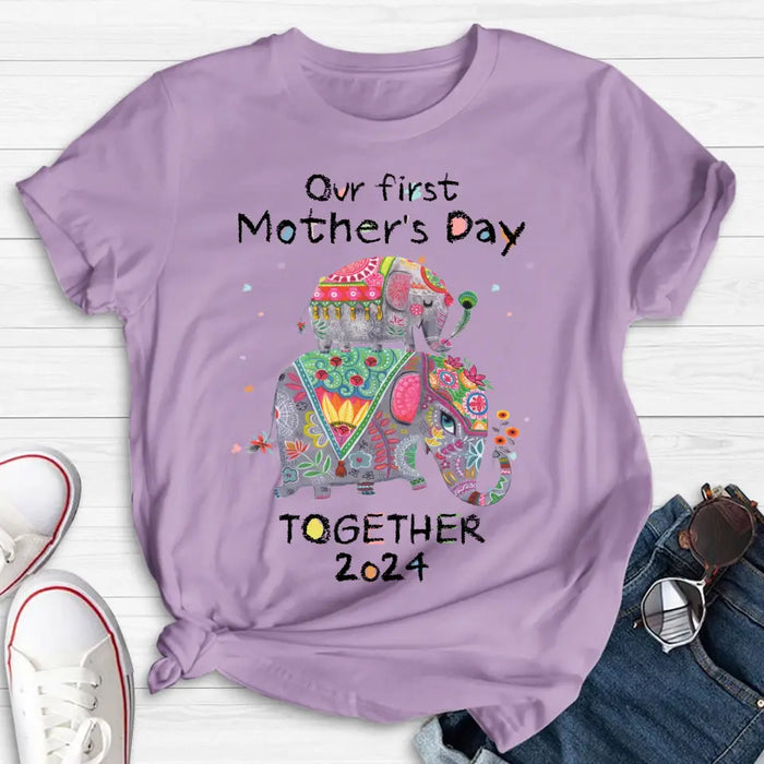 Personalized First Mother's Day Together Elephant Shirt/Baby Onesie - Gift Idea For Mom/Baby/Mother's Day