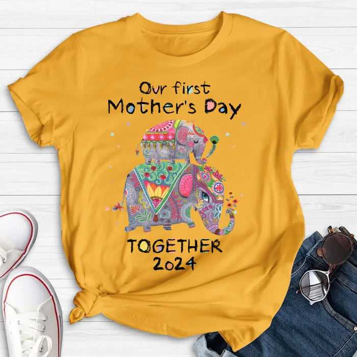 Personalized First Mother's Day Together Elephant Shirt/Baby Onesie - Gift Idea For Mom/Baby/Mother's Day