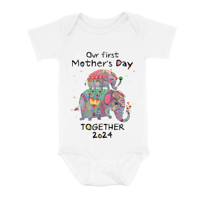Personalized First Mother's Day Together Elephant Shirt/Baby Onesie - Gift Idea For Mom/Baby/Mother's Day