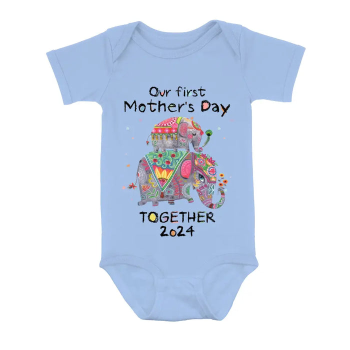 Personalized First Mother's Day Together Elephant Shirt/Baby Onesie - Gift Idea For Mom/Baby/Mother's Day
