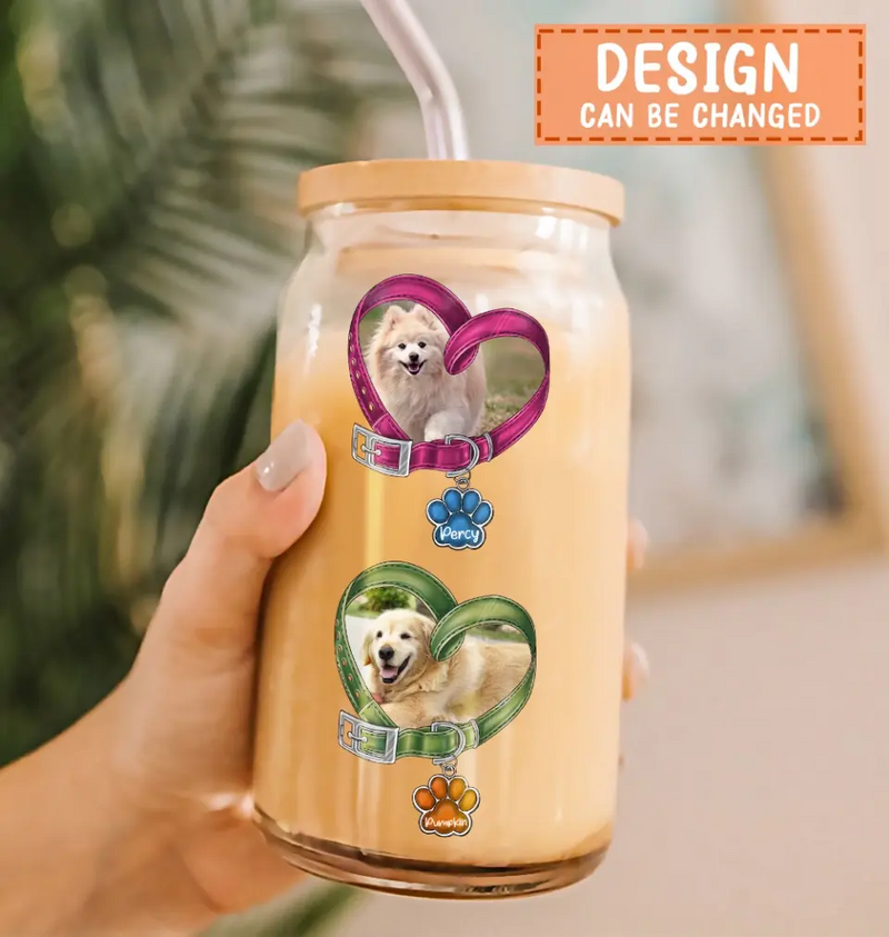 Personalized Pet Collar Clear Glass Can - Upload Photo - Up to 5 Pets - Gift Idea For Dog/Cat Lover/Mother's Day/Father's Day