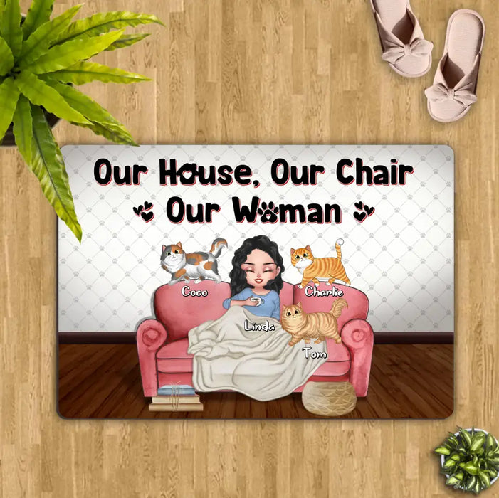 Personalized Cat Mom Doormat - Gifts For Cat Lovers With Up to 7 Cats/Mother's Day - Our House Our Chair Our Woman