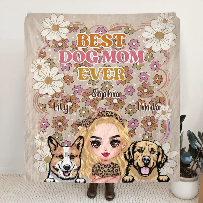 Personalized Dog Mom Fleece Throw/Quilt Blanket - Gift Idea For Dog Lovers/Mother's Day - Up to 6 Dogs - Best Dog Mom Ever