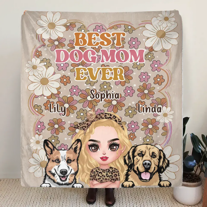 Personalized Dog Mom Fleece Throw/Quilt Blanket - Gift Idea For Dog Lovers/Mother's Day - Up to 6 Dogs - Best Dog Mom Ever