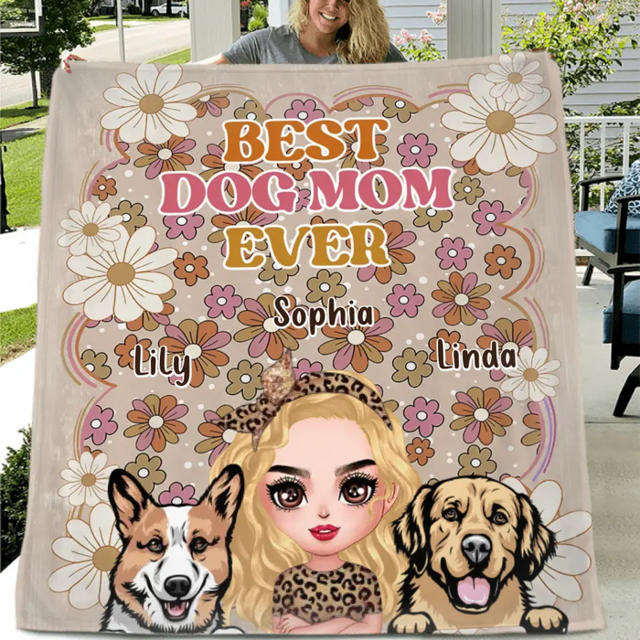 Personalized Dog Mom Fleece Throw/Quilt Blanket - Gift Idea For Dog Lovers/Mother's Day - Up to 6 Dogs - Best Dog Mom Ever