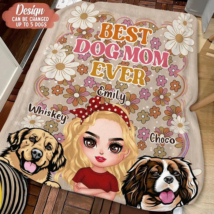 Personalized Dog Mom Fleece Throw/Quilt Blanket - Gift Idea For Dog Lovers/Mother's Day - Up to 6 Dogs - Best Dog Mom Ever