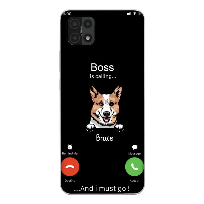 Custom Personalized Dog Phone Case - Gift Idea For Dog Lover/Mother's Day/Father's Day - Upto 5 Dogs - Boss Is Calling And I Must Go - Case For Oppo/Xiaomi/Huawei