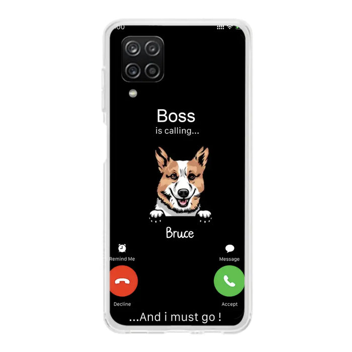 Custom Personalized Dog Phone Case - Gift Idea For Dog Lover/Mother's Day/Father's Day - Upto 5 Dogs - Boss Is Calling And I Must Go - Case For iPhone/Samsung