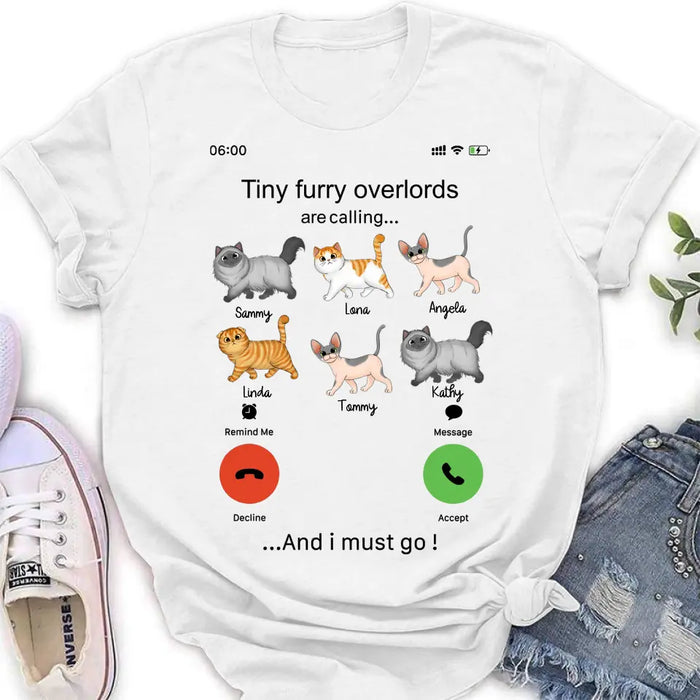 Custom Personalized Cats Mom/Dad T-shirt/ Hoodie - Gift Idea For Cat Lover/Mother's Day/Father's Day - Tiny Furry Overlords Are Calling