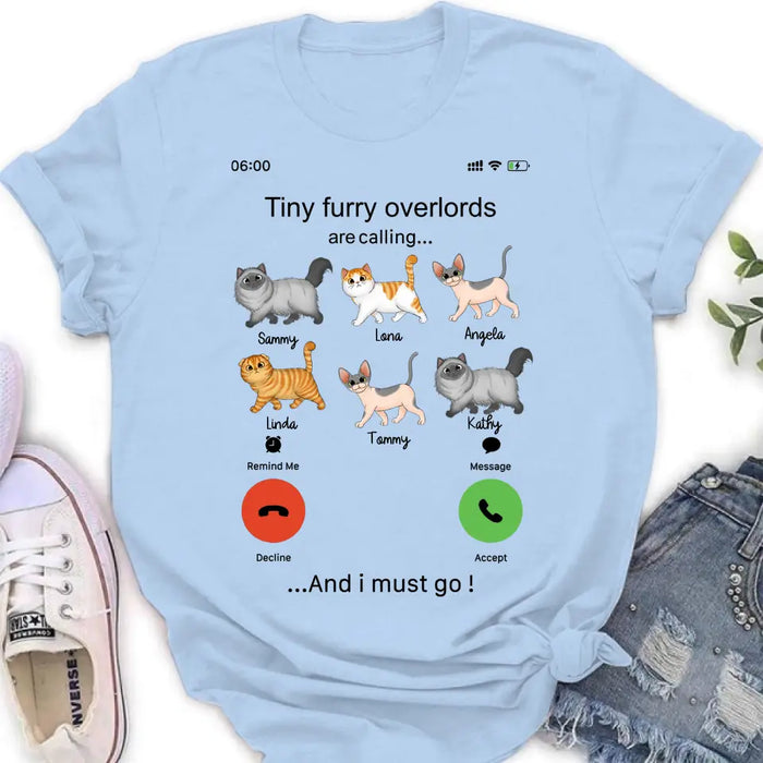 Custom Personalized Cats Mom/Dad T-shirt/ Hoodie - Gift Idea For Cat Lover/Mother's Day/Father's Day - Tiny Furry Overlords Are Calling