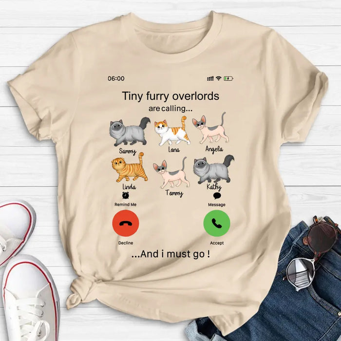 Custom Personalized Cats Mom/Dad T-shirt/ Hoodie - Gift Idea For Cat Lover/Mother's Day/Father's Day - Tiny Furry Overlords Are Calling