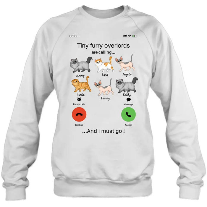 Custom Personalized Cats Mom/Dad T-shirt/ Hoodie - Gift Idea For Cat Lover/Mother's Day/Father's Day - Tiny Furry Overlords Are Calling