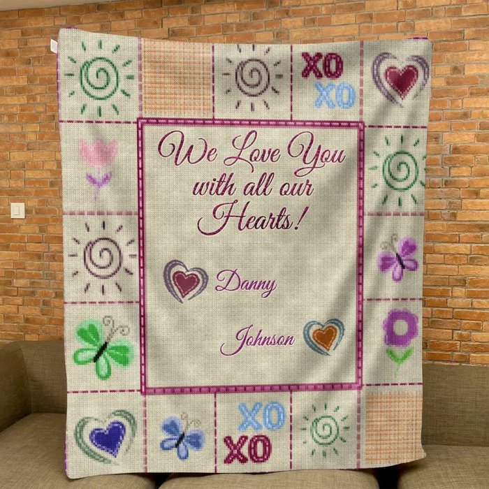 Personalized Grandma Mom Fleece Throw/Quilt Blanket - Up to 12 Kids - Mother's Day Gift Idea For Grandma/Mom - We Love You With All Our Hearts