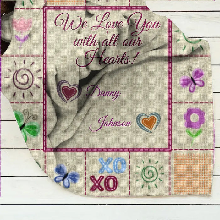 Personalized Grandma Mom Fleece Throw/Quilt Blanket - Up to 12 Kids - Mother's Day Gift Idea For Grandma/Mom - We Love You With All Our Hearts
