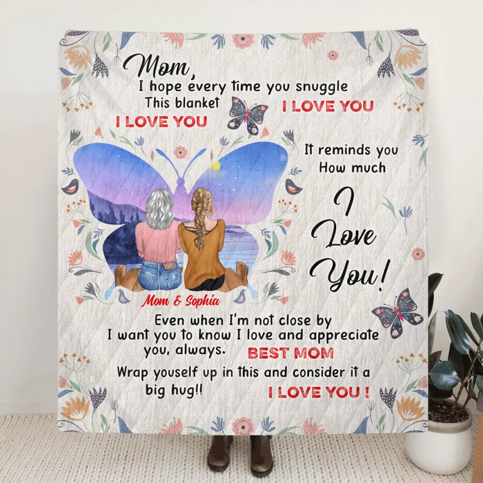 Personalized Mother And Daughter Fleece Throw/Quilt Blanket - Mother's Day Gift Idea For Mom - I Love You