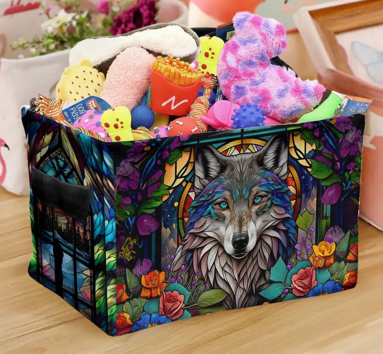 Personalized Wolf Stash Box With Northern Lights Design - Storage Box - Keepsake Gift Box - Totem Spirit Animal
