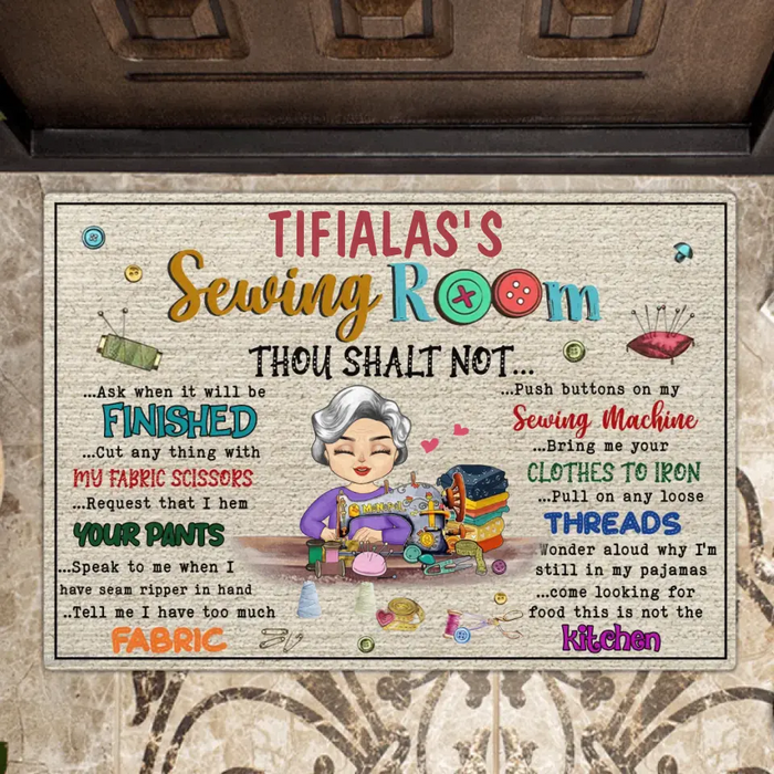 Personalized Sewing Grandma Doormat - Mother's Day Gift Idea Grandma/Sewing Lovers - Sewing Room Thou Shalt Not