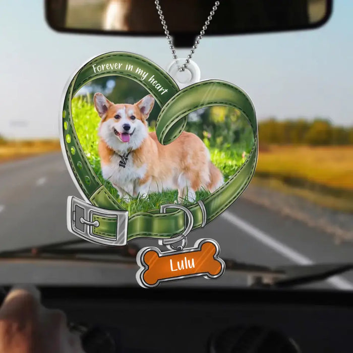 Custom Personalized Memorial Heart Shaped Dog Collar Acrylic Ornament - Upload Photo - Memorial Gift For Dog Lover - Forever In My Heart