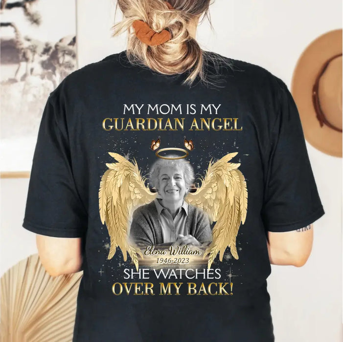 Custom Personalized Memorial Mom/ Dad T-shirt/ Hoodie - Upload Photo - Memorial Gift Idea For Family Member - My Mom Is My Guardian Angel