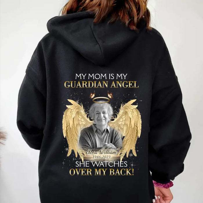 Custom Personalized Memorial Mom/ Dad T-shirt/ Hoodie - Upload Photo - Memorial Gift Idea For Family Member - My Mom Is My Guardian Angel